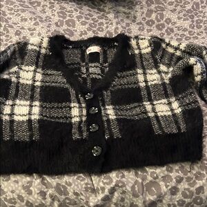 Soho Black and White Checkered Cardigan